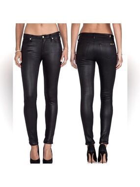 7 For All Mankind Black Crackled Stretch Faux Leather Knee Seamed Pants Size 31